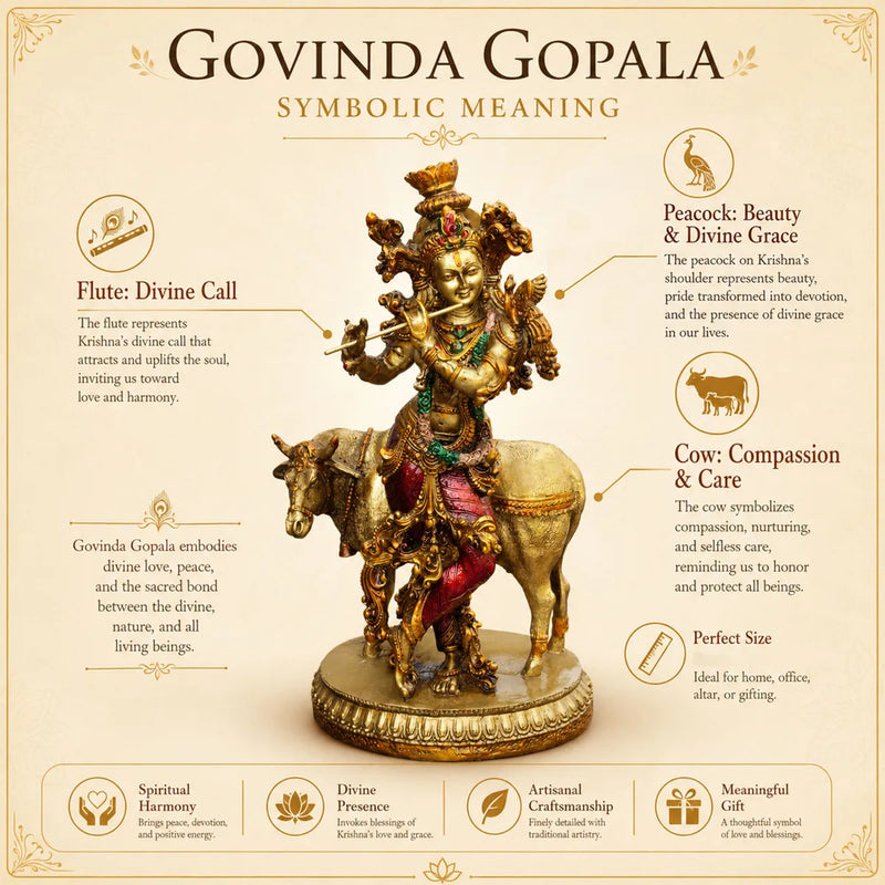 Lord Krishna with Sacred Cow Resin Sculpture for Home