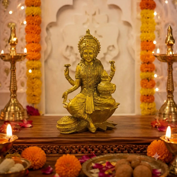 Golden Goddess Lakshmi Idol for Diwali Pooja Decor