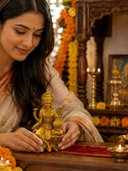 Golden Goddess Lakshmi Idol for Diwali Pooja Decor