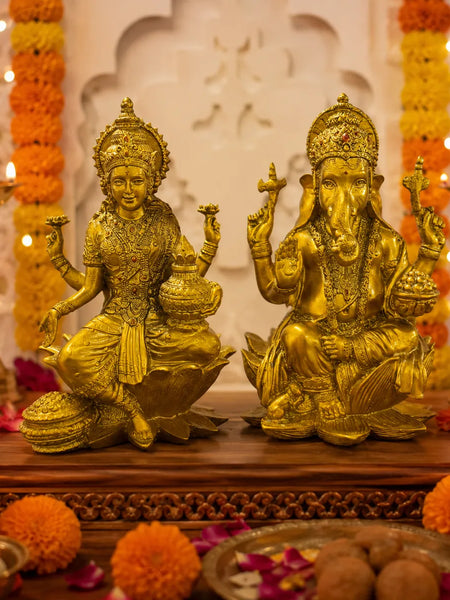 Golden Laxmi Ganesh Idol Set for Diwali Pooja