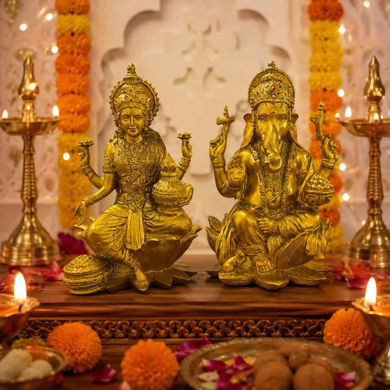 Golden Laxmi Ganesh Idol Set for Diwali Pooja
