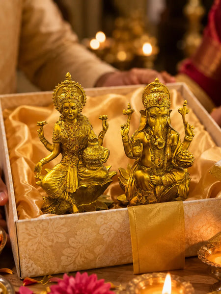 Golden Laxmi Ganesh Idol Set for Diwali Pooja