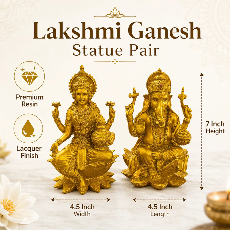 Golden Laxmi Ganesh Idol Set for Diwali Pooja