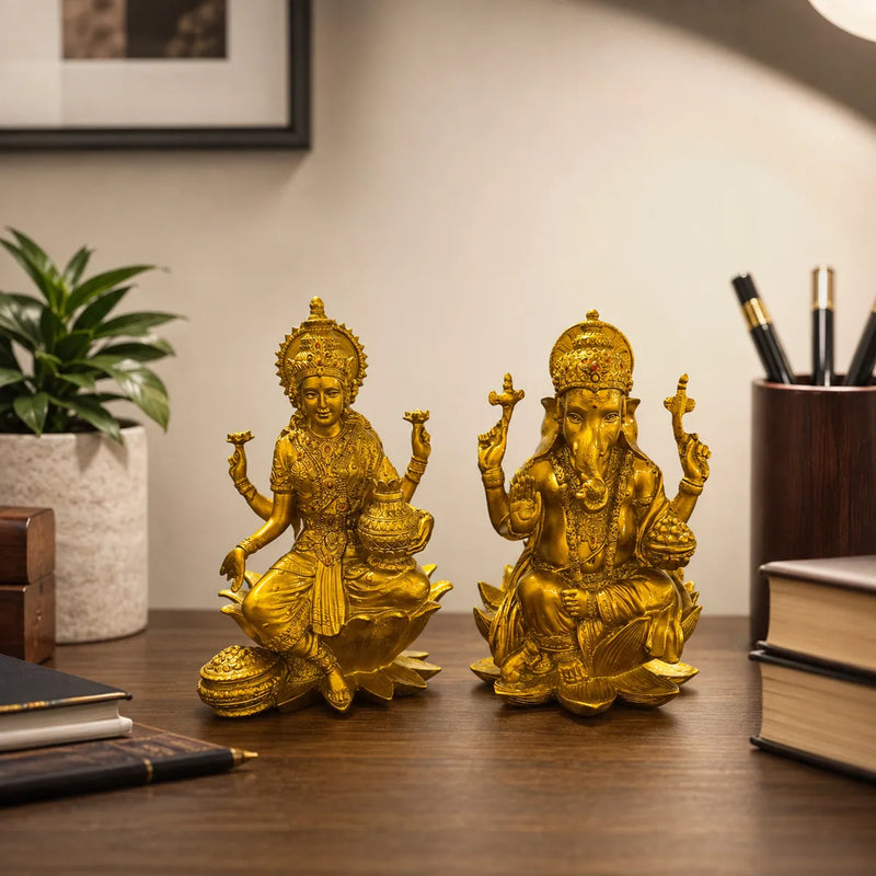Golden Laxmi Ganesh Idol Set for Diwali Pooja