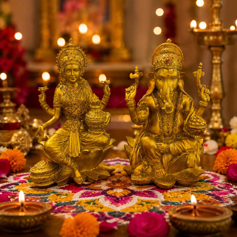 Golden Laxmi Ganesh Idol Set for Diwali Pooja