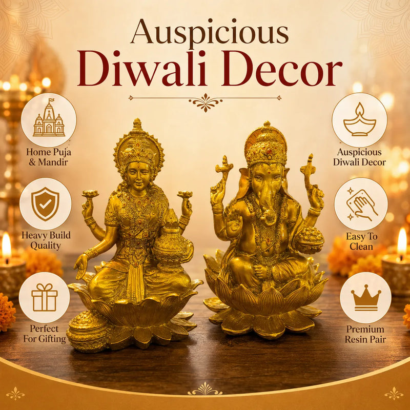 Golden Laxmi Ganesh Idol Set for Diwali Pooja