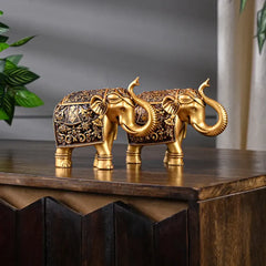 Golden Royal Elephant Showpiece Statue, Set of 2