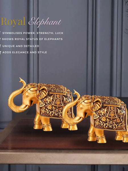 Golden Royal Elephant Showpiece Statue, Set of 2