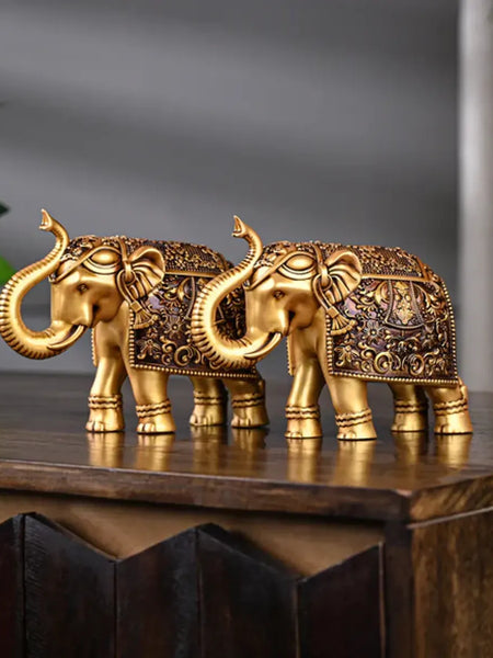 Golden Royal Elephant Showpiece Statue, Set of 2