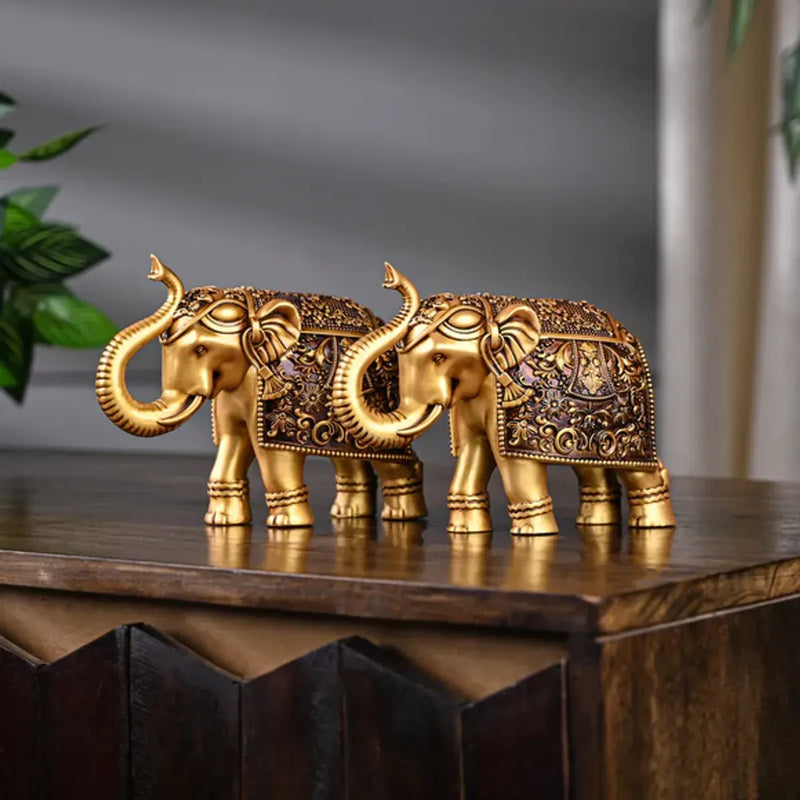 Golden Royal Elephant Showpiece Statue, Set of 2