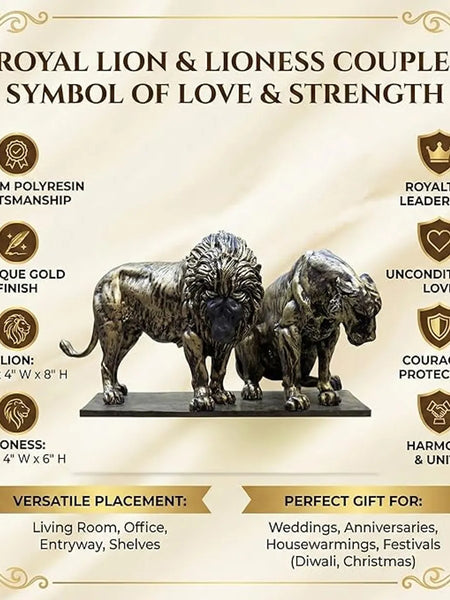 Royal Lion & Lioness Couple Showpiece for Home Decor