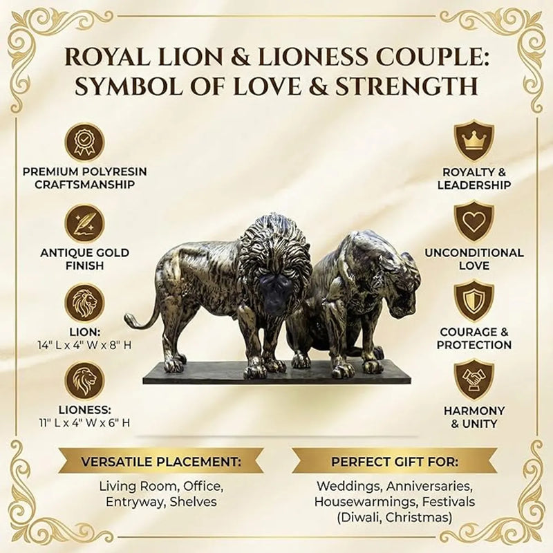 Royal Lion & Lioness Couple Showpiece for Home Decor