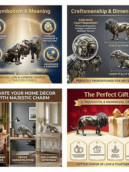 Royal Lion & Lioness Couple Showpiece for Home Decor