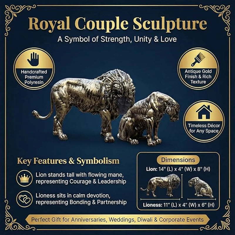 Royal Lion & Lioness Couple Showpiece for Home Decor
