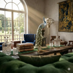 Blue Majestic Peacock Statue with Jeweled Tail, Design 1