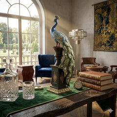 Blue Majestic Peacock Statue with Jeweled Tail, Design 1