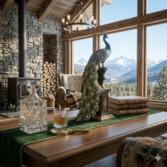 Blue Majestic Peacock Statue with Jeweled Tail, Design 1