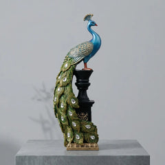 Blue Majestic Peacock Statue with Jeweled Tail, Design 1