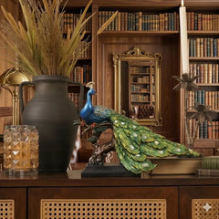 Blue Majestic Peacock Statue with Jeweled Tail, Design 2
