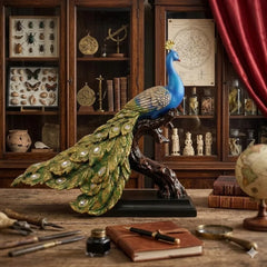 Blue Majestic Peacock Statue with Jeweled Tail, Design 2
