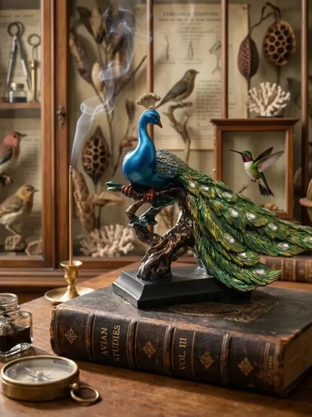 Blue Majestic Peacock Statue with Jeweled Tail, Design 2
