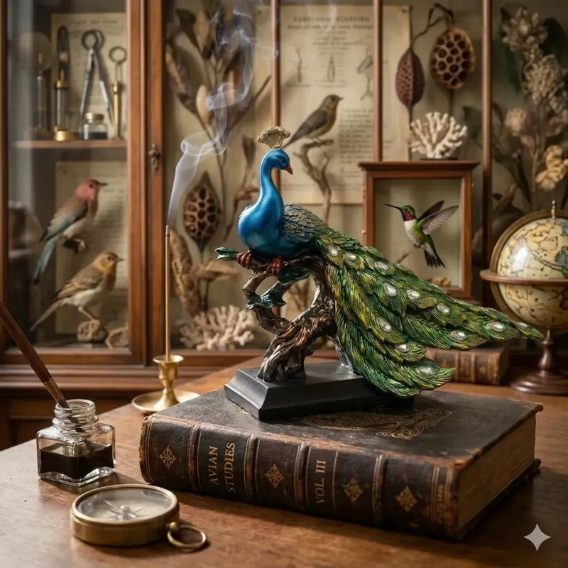 Blue Majestic Peacock Statue with Jeweled Tail, Design 2