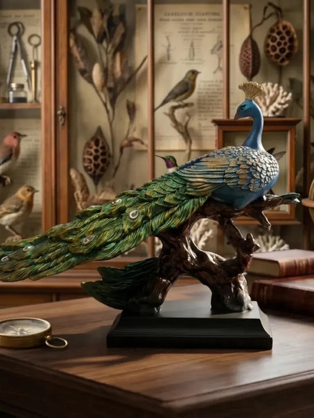 Blue Majestic Peacock Statue with Jeweled Tail, Design 2