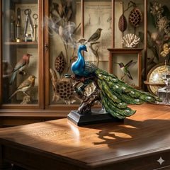 Blue Majestic Peacock Statue with Jeweled Tail, Design 2