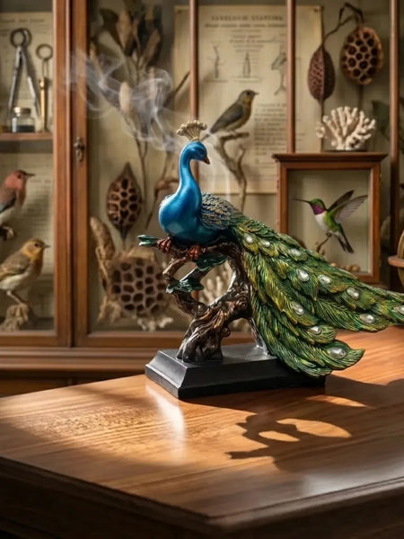 Blue Majestic Peacock Statue with Jeweled Tail, Design 2
