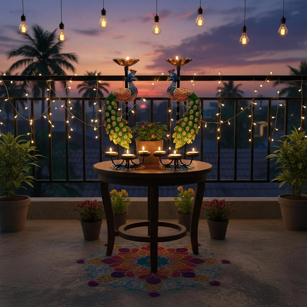 Peacock Tealight Candle Holder Stand, Set of 2
