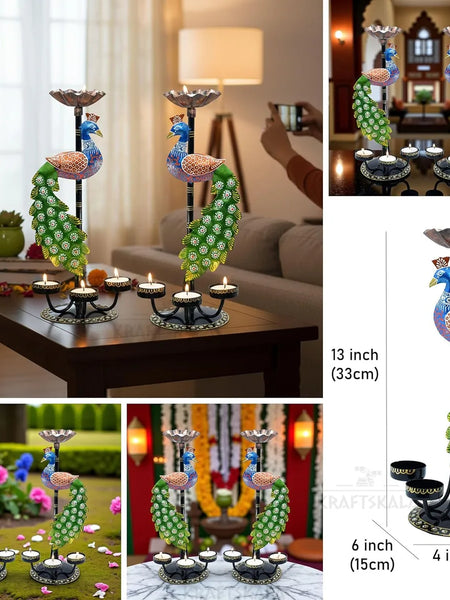 Peacock Tealight Candle Holder Stand, Set of 2