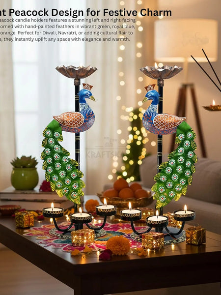 Peacock Tealight Candle Holder Stand, Set of 2