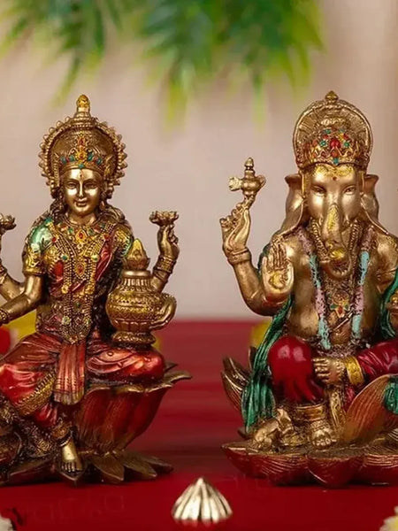 Red & Golden Laxmi Ganesh Idol Set for Diwali