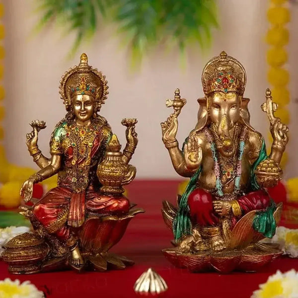 Red & Golden Laxmi Ganesh Idol Set for Diwali