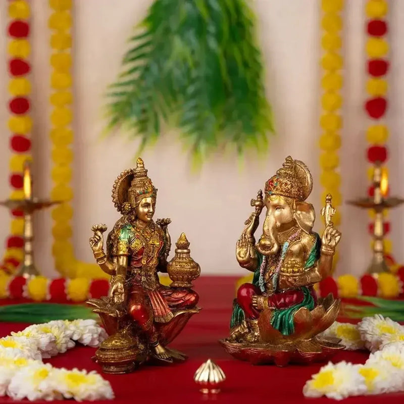 Red & Golden Laxmi Ganesh Idol Set for Diwali