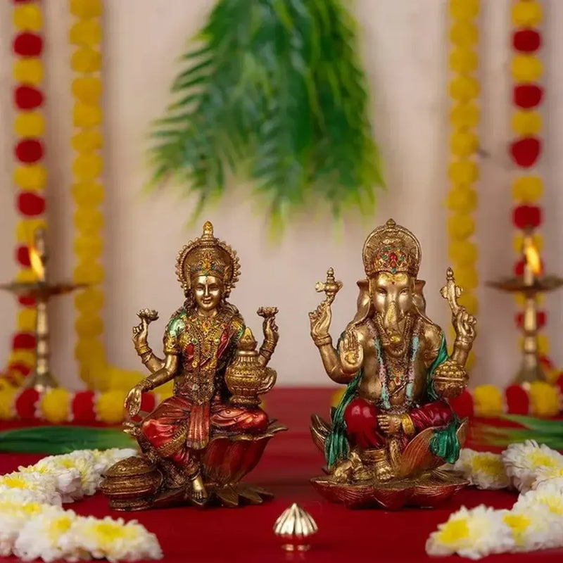 Red & Golden Laxmi Ganesh Idol Set for Diwali