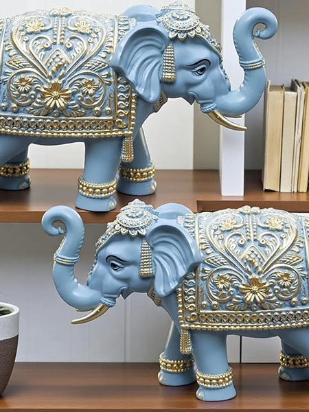 Royal Blue Gajraj Elephant Statue for Home, 6 Inch