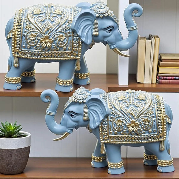 Royal Blue Gajraj Elephant Statue for Home, 6 Inch