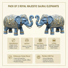 Royal Blue Gajraj Elephant Statue for Home, 6 Inch
