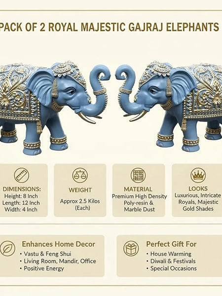 Royal Blue Gajraj Elephant Statue for Home, 6 Inch