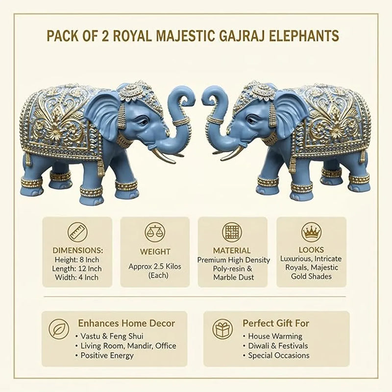 Royal Blue Gajraj Elephant Statue for Home, 6 Inch