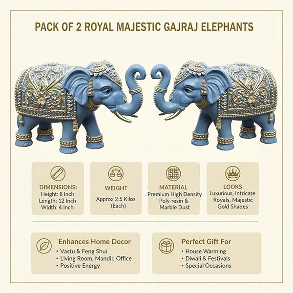 Royal Blue Gajraj Elephant Statue for Home, 6 Inch