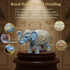 Royal Blue Gajraj Elephant Statue for Home, 6 Inch