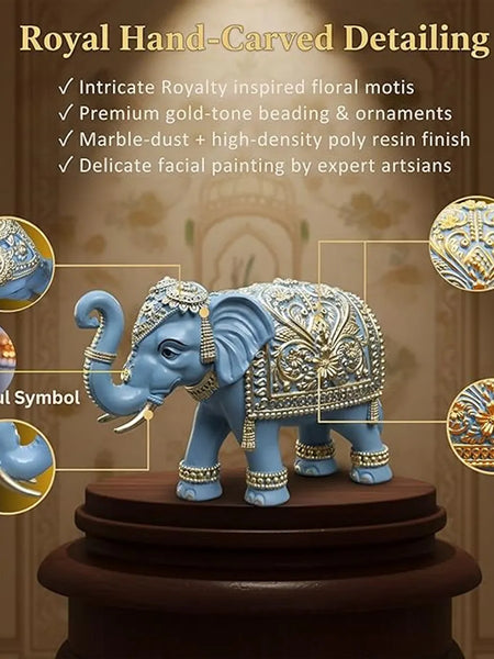 Royal Blue Gajraj Elephant Statue for Home, 6 Inch