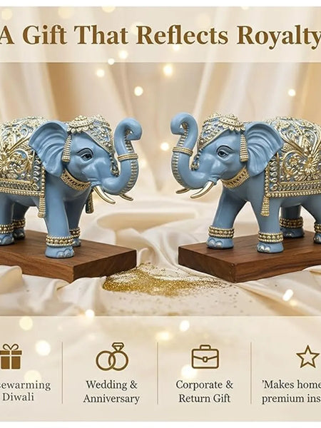 Royal Blue Gajraj Elephant Statue for Home, 6 Inch