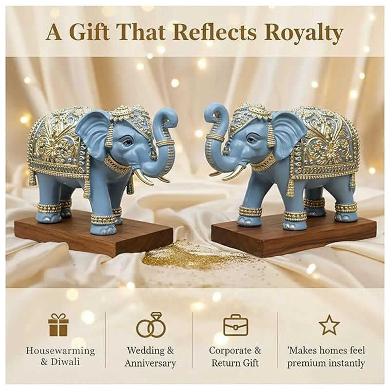 Royal Blue Gajraj Elephant Statue for Home, 6 Inch