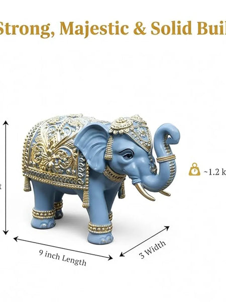 Royal Blue Gajraj Elephant Statue for Home, 6 Inch