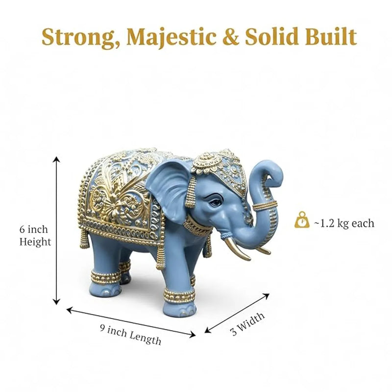 Royal Blue Gajraj Elephant Statue for Home, 6 Inch