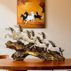 Seven Running Horses Showpiece on Golden Wave Base