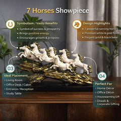 Seven Running Horses Showpiece on Golden Wave Base
